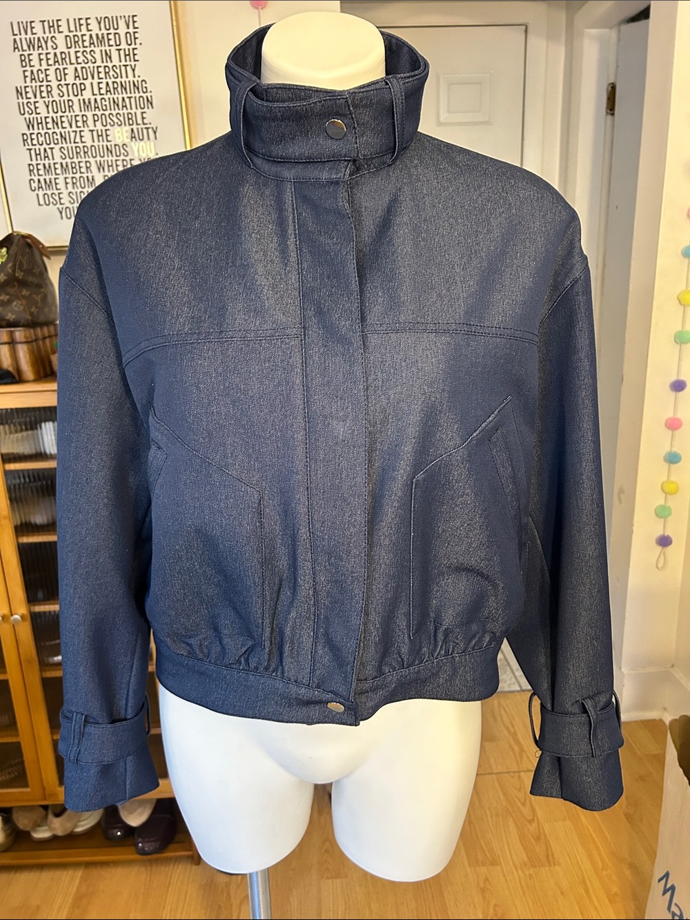 Zara Blue Sheen Denim Jacket with Silver Hardware